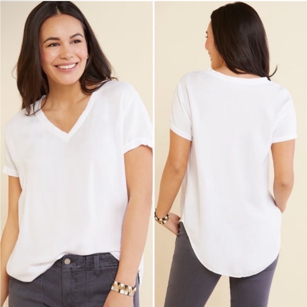 Cloth & Stone V Neck Woven Tee Relaxed Fit